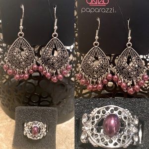 Paparazzi Jewelry 2 piece gunmetal and purple pearls set